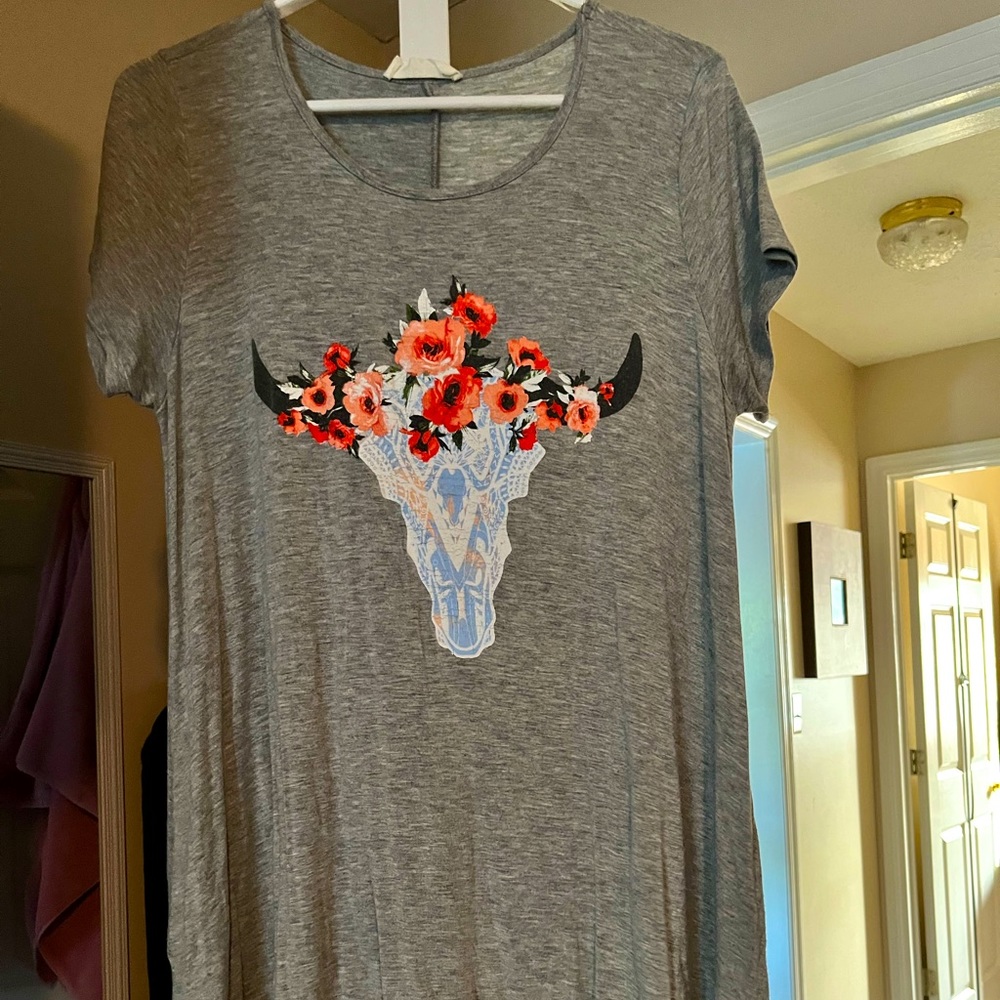 Floral, deer head tee-shirt dress- loose fit/flowy